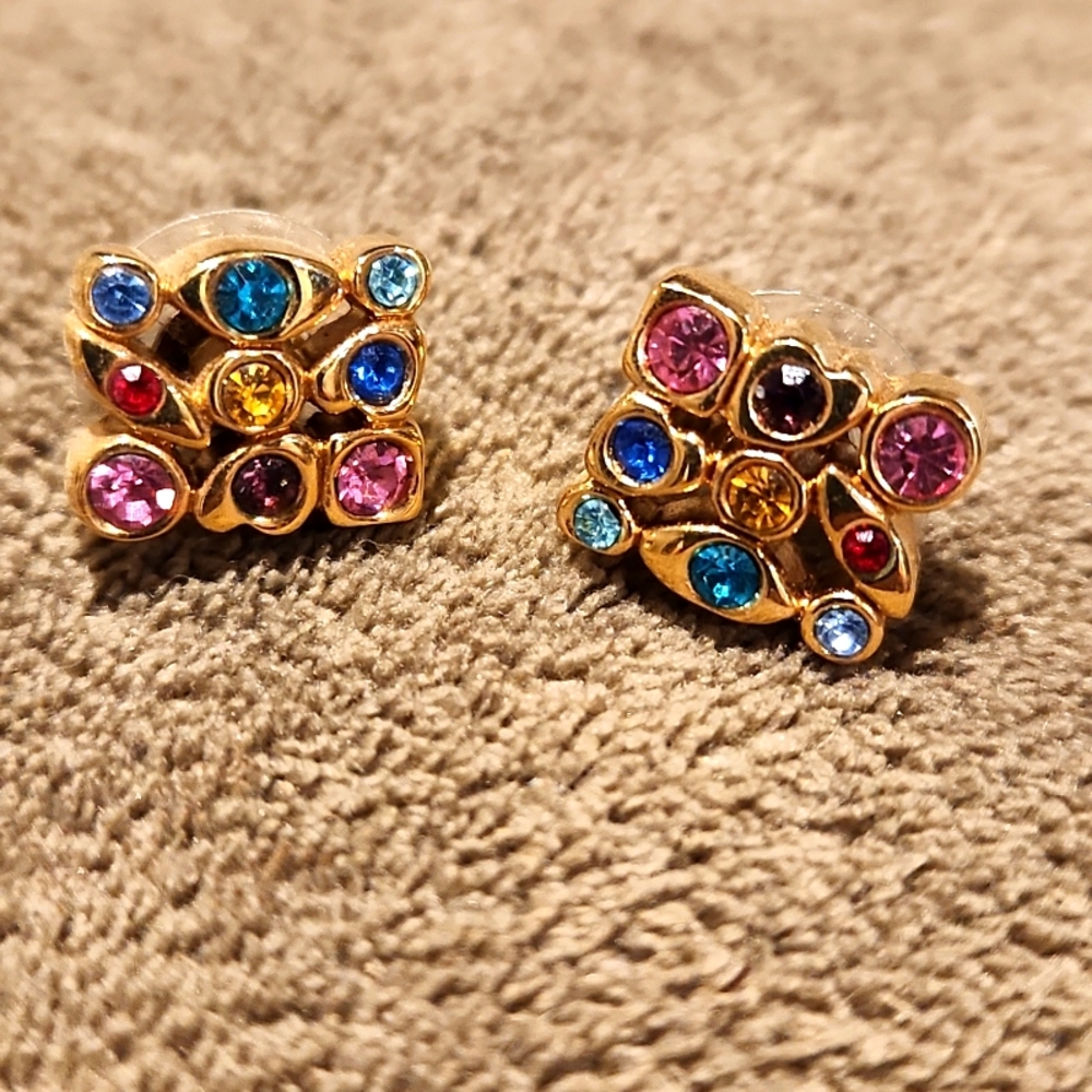Multi-colored gold post earrings